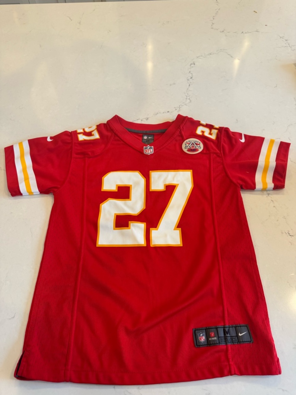 Nike Youth Red Chiefs Football Jersey #27 (Hunt) with White & Gold Accents